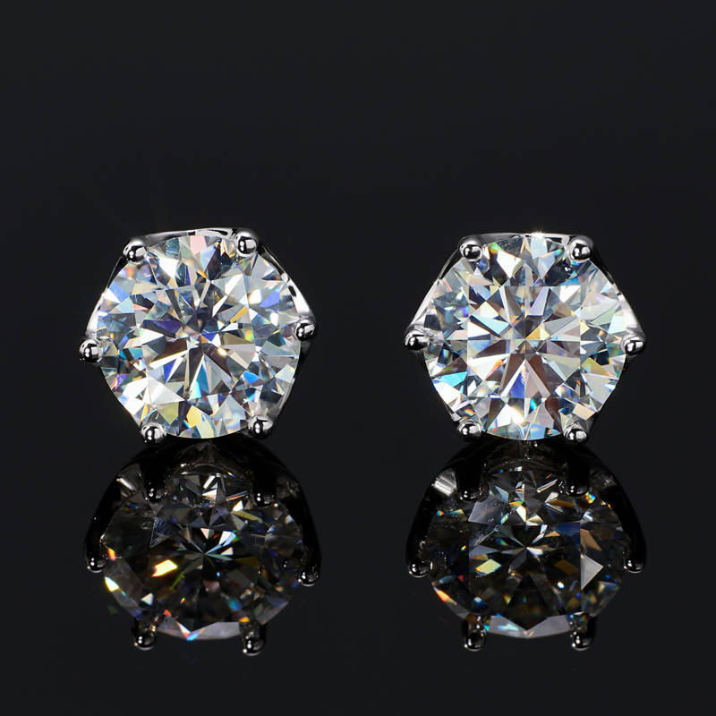 925S & VVS Moissanite 0.1Ct/0.3Ct/0.5Ct/1Ct/2Ct Solitaire Stud Earrings