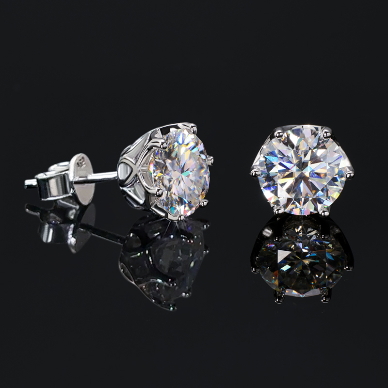 925S & VVS Moissanite 0.1Ct/0.3Ct/0.5Ct/1Ct/2Ct Solitaire Stud Earrings