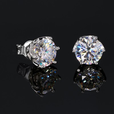 925S & VVS Moissanite 0.1Ct/0.3Ct/0.5Ct/1Ct/2Ct Solitaire Stud Earrings