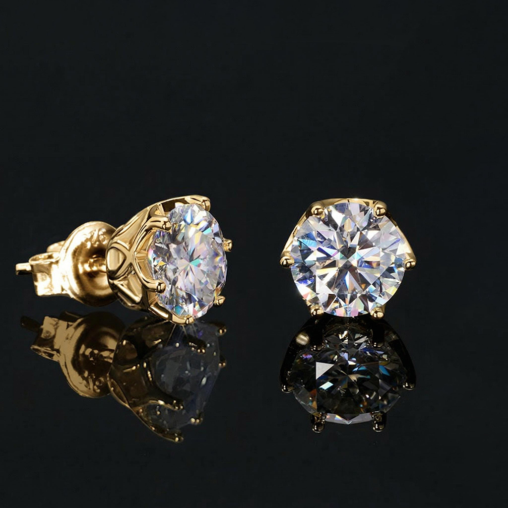 925S & VVS Moissanite 0.1Ct/0.3Ct/0.5Ct/1Ct/2Ct Solitaire Stud Earrings