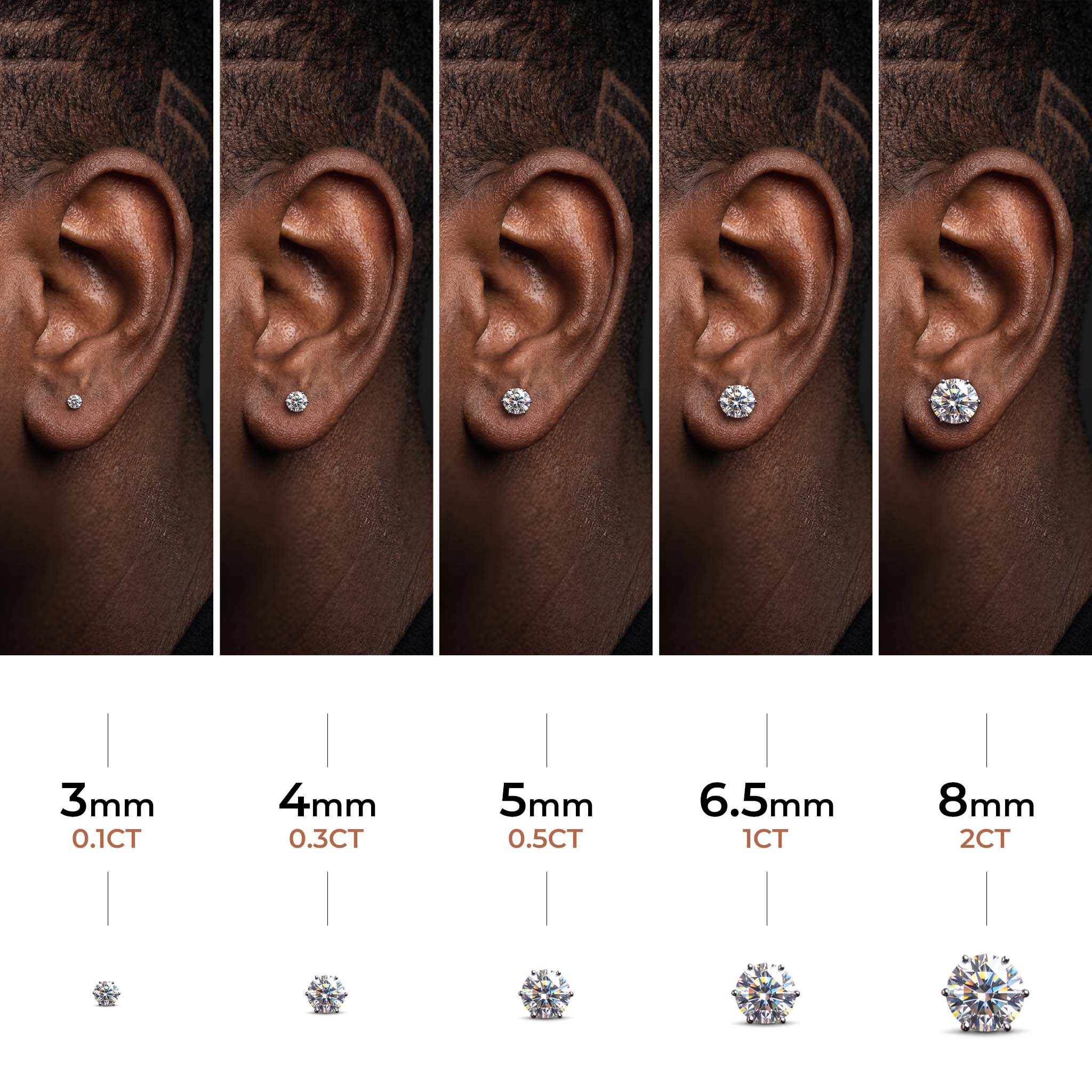 925 Silver & VVS1 Moissanite 0.1Ct/0.3Ct/0.5Ct/1Ct/2Ct Solitaire Stud Earrings