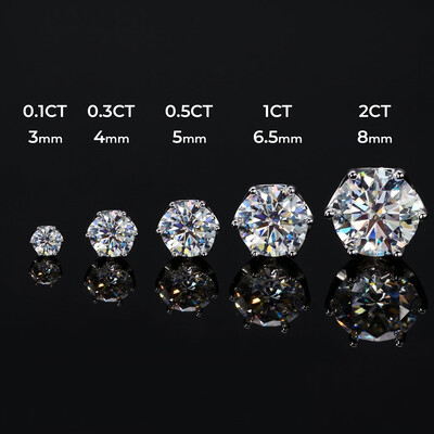 925 Silver & VVS1 Moissanite 0.1Ct/0.3Ct/0.5Ct/1Ct/2Ct Solitaire Stud Earrings