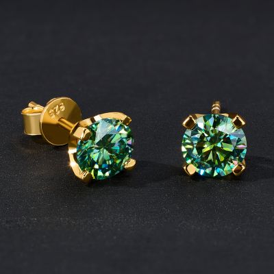 925S & VVS Moissanite 0.5Ct/1Ct/2Ct/3Ct Light Blue Brilliant Round Cut Stud Earrings in Gold