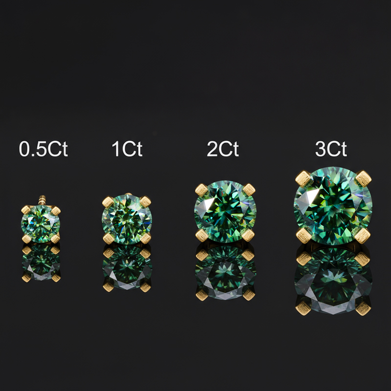 925S & VVS Moissanite 0.5Ct/1Ct/2Ct/3Ct Light Blue Brilliant Round Cut Stud Earrings in Gold