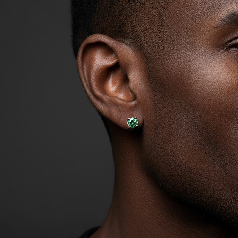 925S & VVS Moissanite 0.5Ct/1Ct/2Ct/3Ct Light Blue Brilliant Round Cut Stud Earrings in Gold