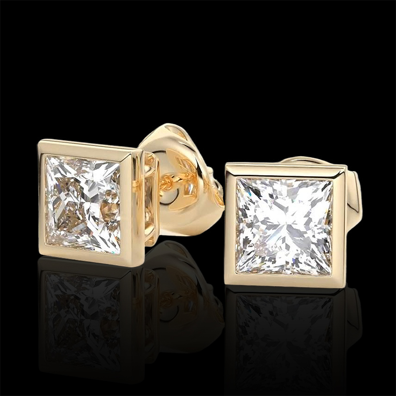 925S & VVS Moissanite Princess Cut Bezel Set Diamond Stud Earrings