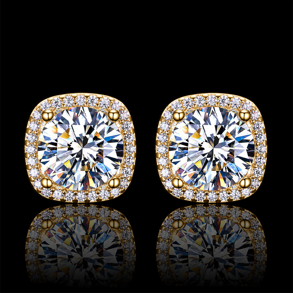 925 Silver & VVS1 Moissanite Magnetic Non-Piercing Halo Earrings