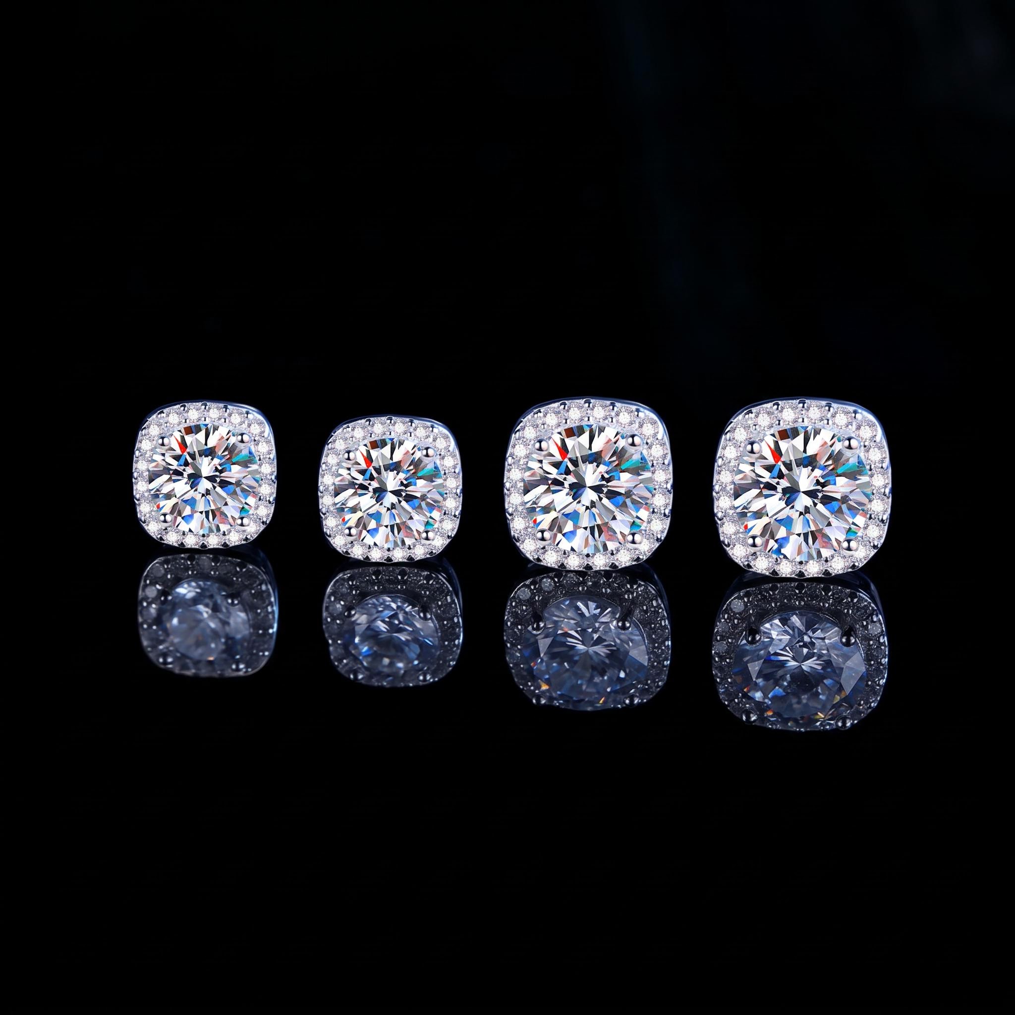 925 Silver & VVS1 Moissanite Magnetic Non-Piercing Halo Earrings 925 Silver & VVS1 Moissanite Magnetic Non-Piercing Halo Earrings