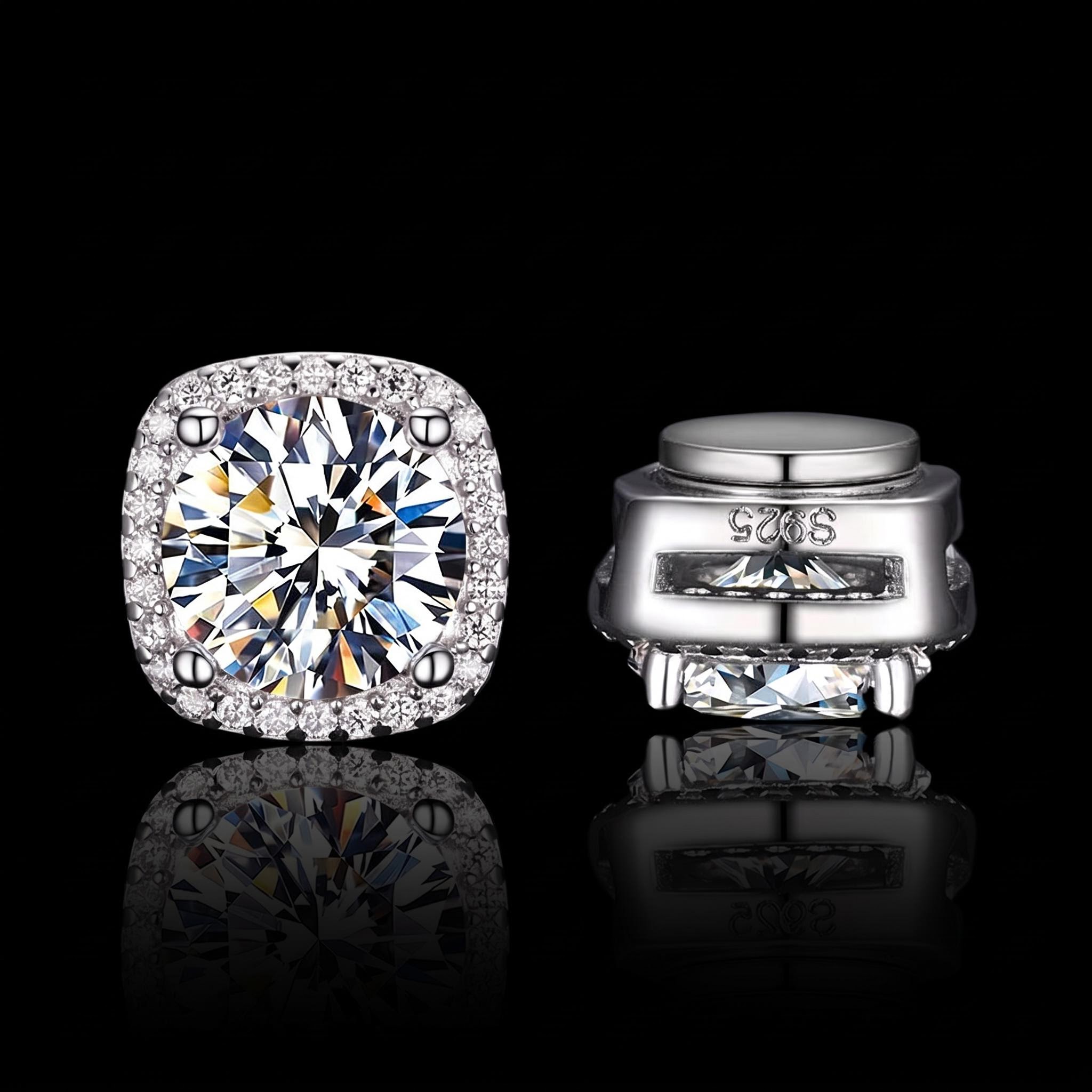 925 Silver & VVS1 Moissanite Magnetic Non-Piercing Halo Earrings 925 Silver & VVS1 Moissanite Magnetic Non-Piercing Halo Earrings