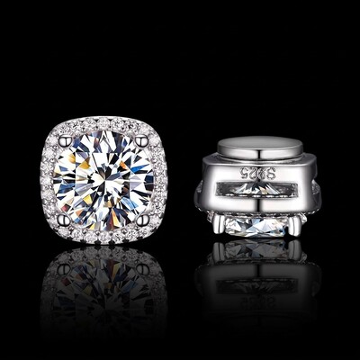 925 Silver & VVS1 Moissanite Magnetic Non-Piercing Halo Earrings
