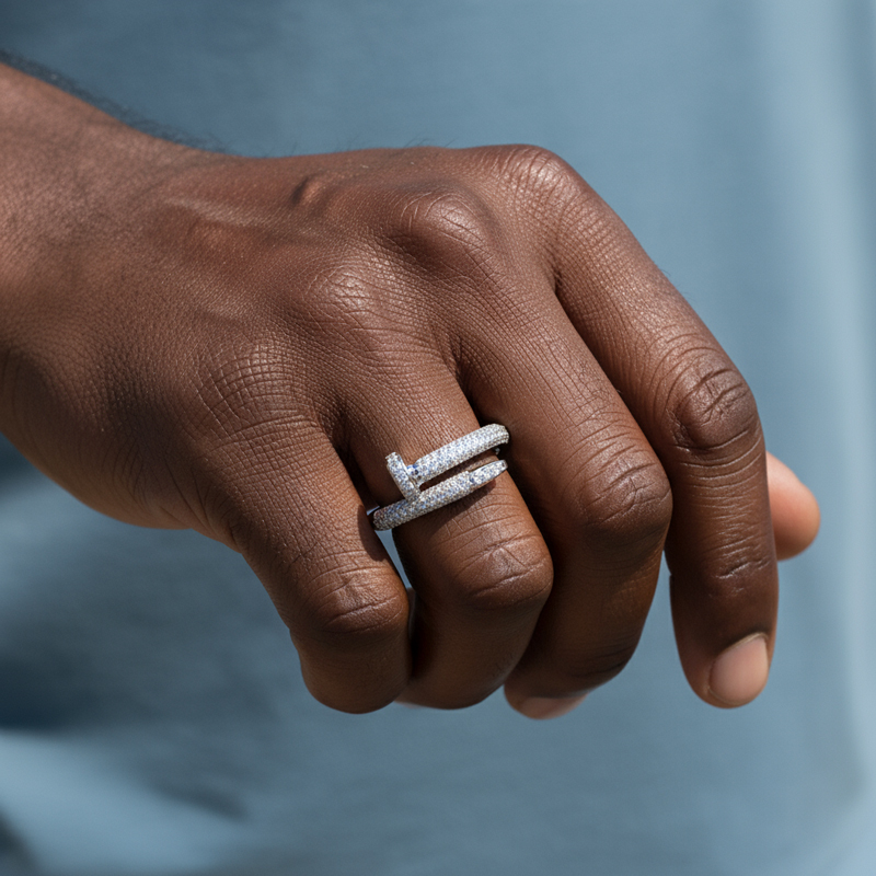 925S & VVS Moissanite Nail Ring in White Gold