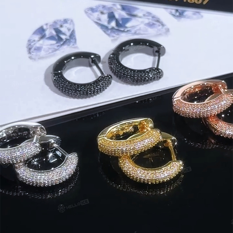 925 Silver & VVS1 Moissanite Micro Paved Hoop Earrings 925 Silver & VVS1 Moissanite Micro Paved Hoop Earrings