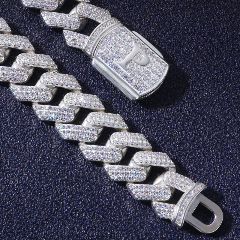 925S & VVS Moissanite 12MM Initial Letter Prong Cuban Link Chain