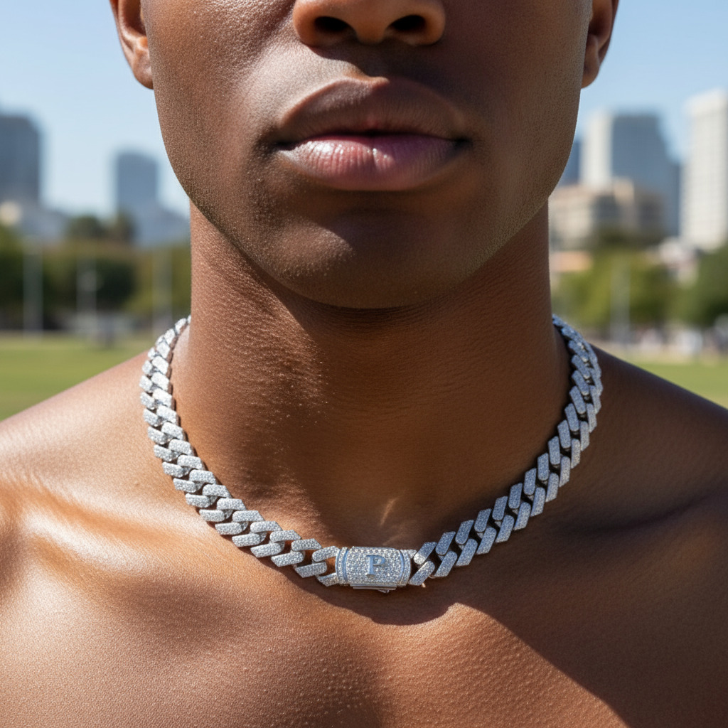 925S & VVS Moissanite 12MM Initial Letter Prong Cuban Link Chain