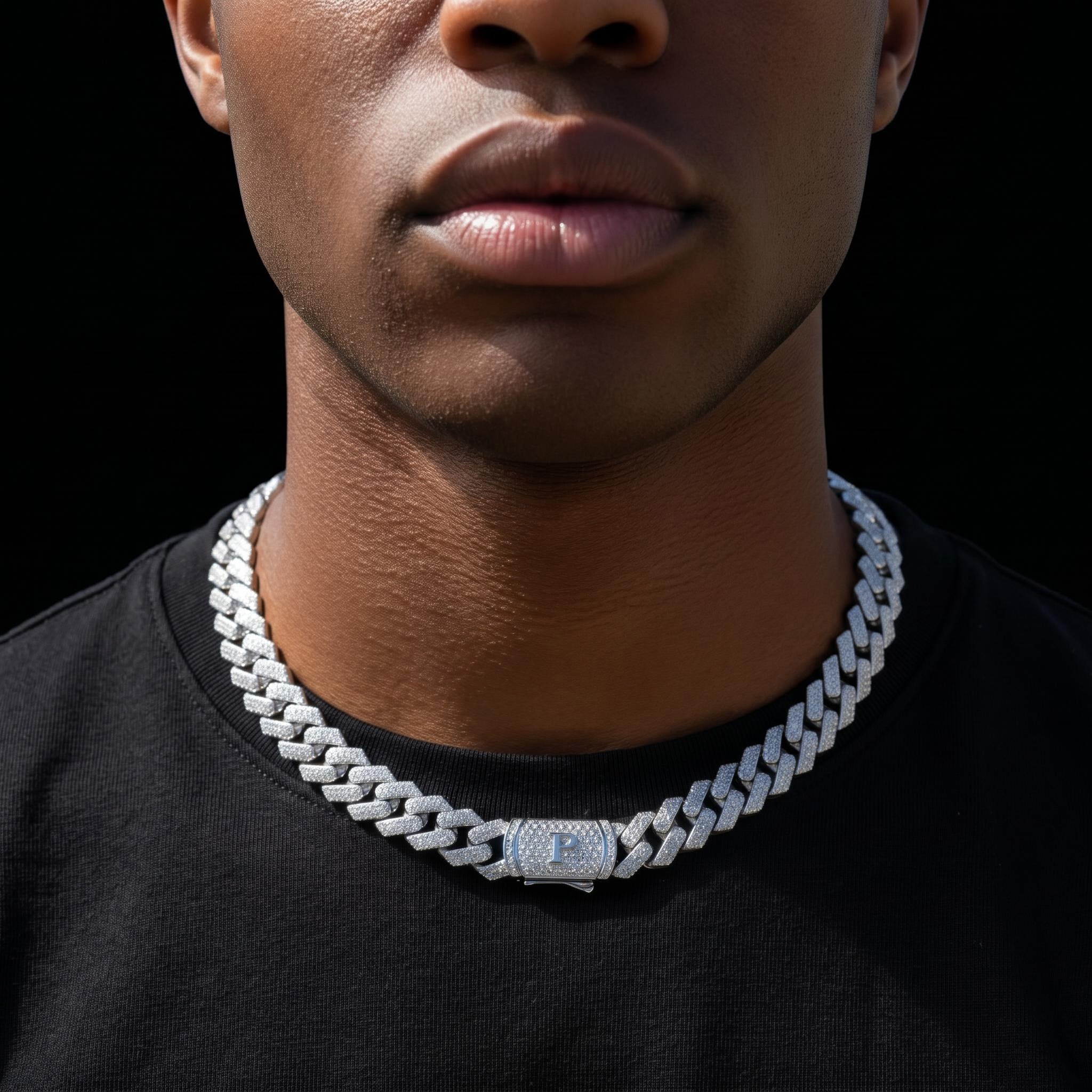 925 Silver & VVS1 Moissanite 12MM Initial Letter Prong Cuban Link Chain 925 Silver & VVS1 Moissanite 12MM Initial Letter Prong Cuban Link Chain
