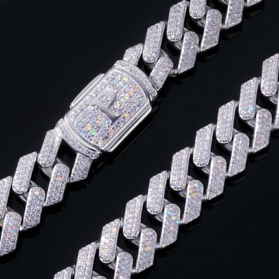 925 Silver & VVS1 Moissanite 12MM Initial Letter Prong Cuban Link Chain