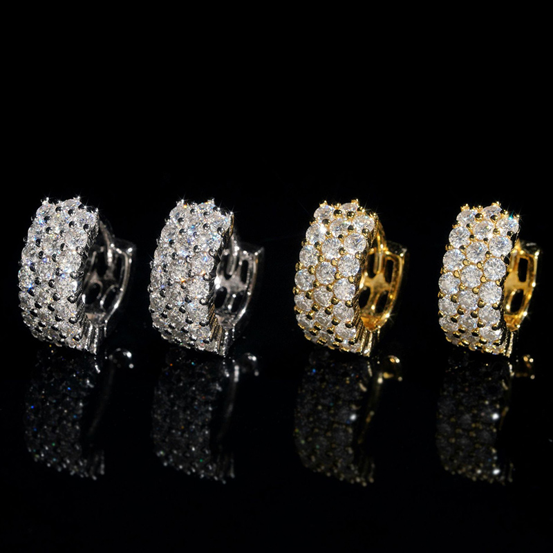 925S & VVS Moissanite 3-Row Hoop Earrings