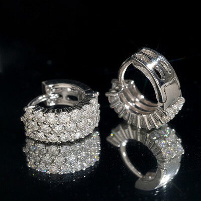 925S & VVS Moissanite 3-Row Hoop Earrings