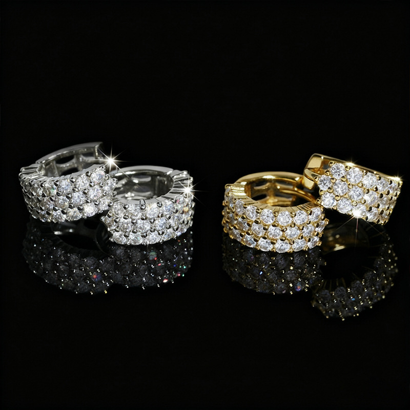 925S & VVS Moissanite 3-Row Hoop Earrings 925S & VVS Moissanite 3-Row Hoop Earrings