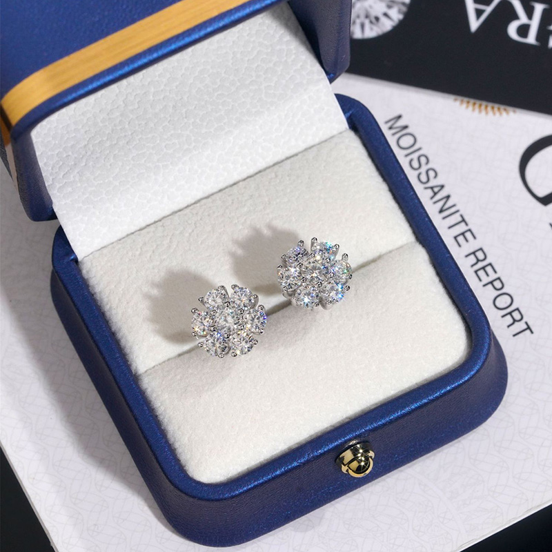 925S & VVS Moissanite Cluster Earrings