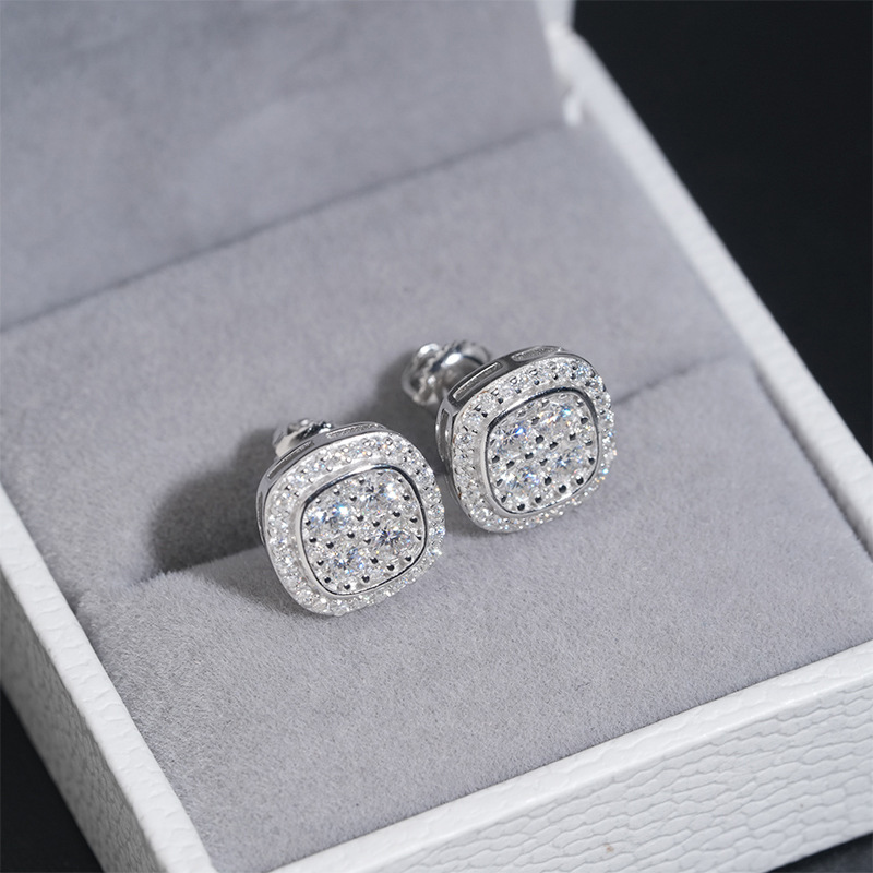 925S & VVS Moissanite Cluster Halo Earrings