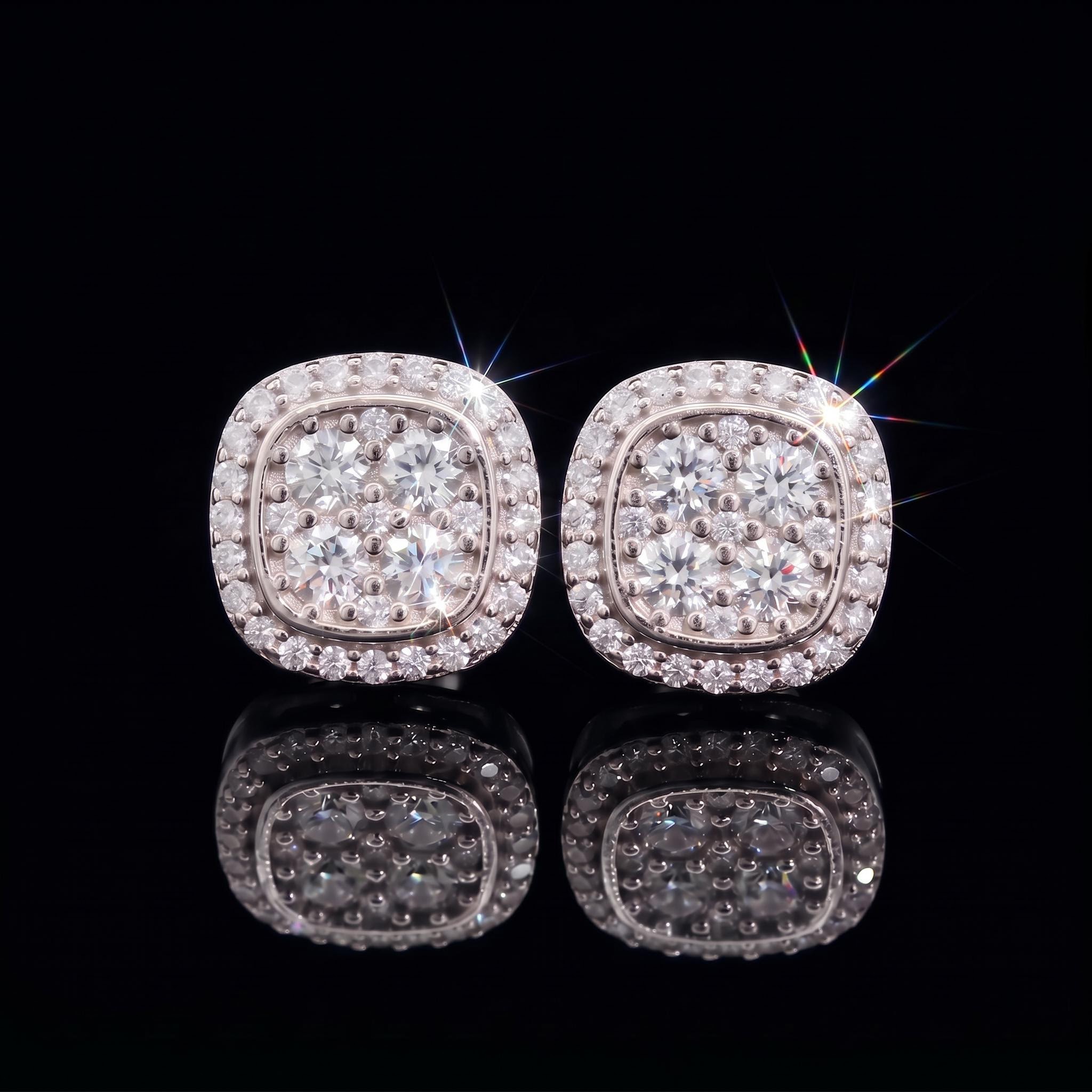 925 Silver & VVS1 Moissanite Cluster Halo Earrings
