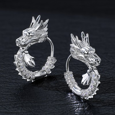 Iced Out Dragon Hoop Earrings