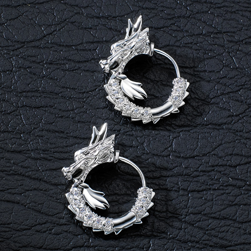 Iced Out Dragon Hoop Earrings