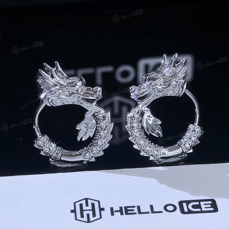 Iced Out Dragon Hoop Earrings