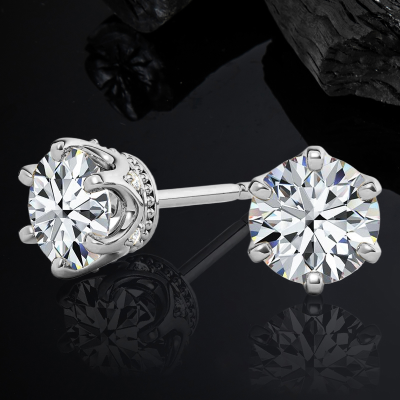 Moissanite Round  Cut 6-Prong Crown Stud Earrings