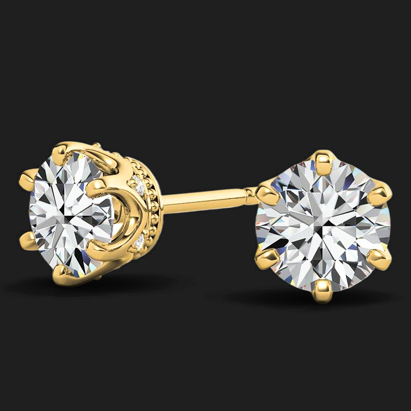 Moissanite Round  Cut 6-Prong Crown Stud Earrings