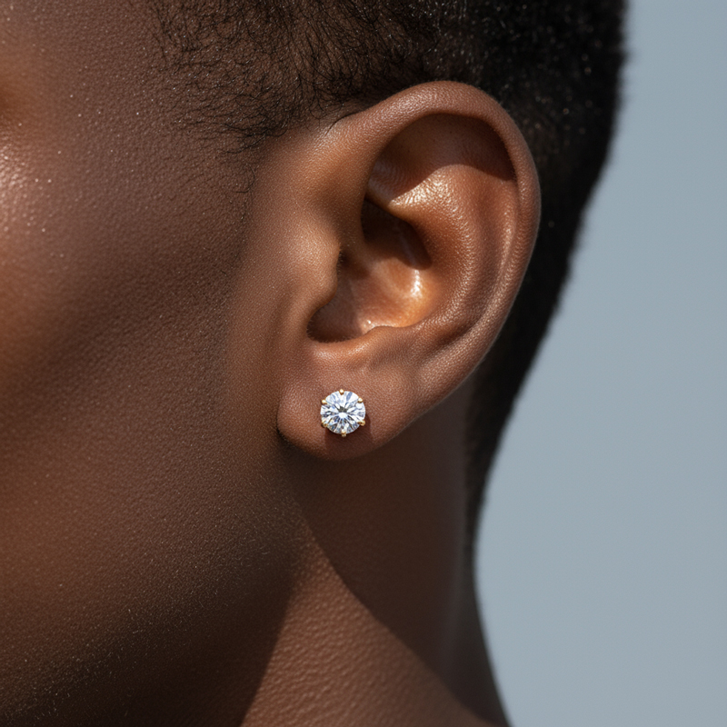 Moissanite Round  Cut 6-Prong Crown Stud Earrings