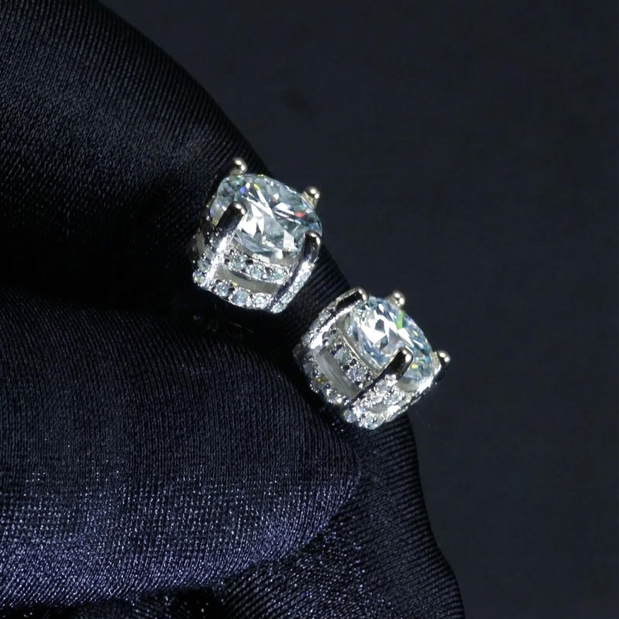 Certified VVS1 Moissanite Full Paved Earrings in Sterling Silver