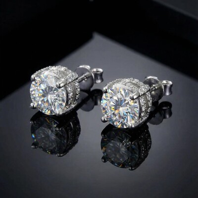 Certified VVS1 Moissanite Full Paved Earrings in Sterling Silver