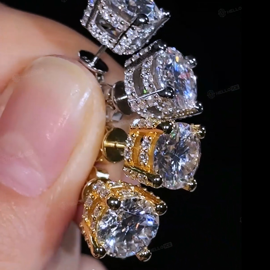 Certified VVS1 Moissanite Full Paved Earrings in Sterling Silver