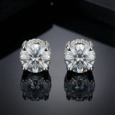 Certified VVS1 Moissanite Full Paved Earrings in Sterling Silver