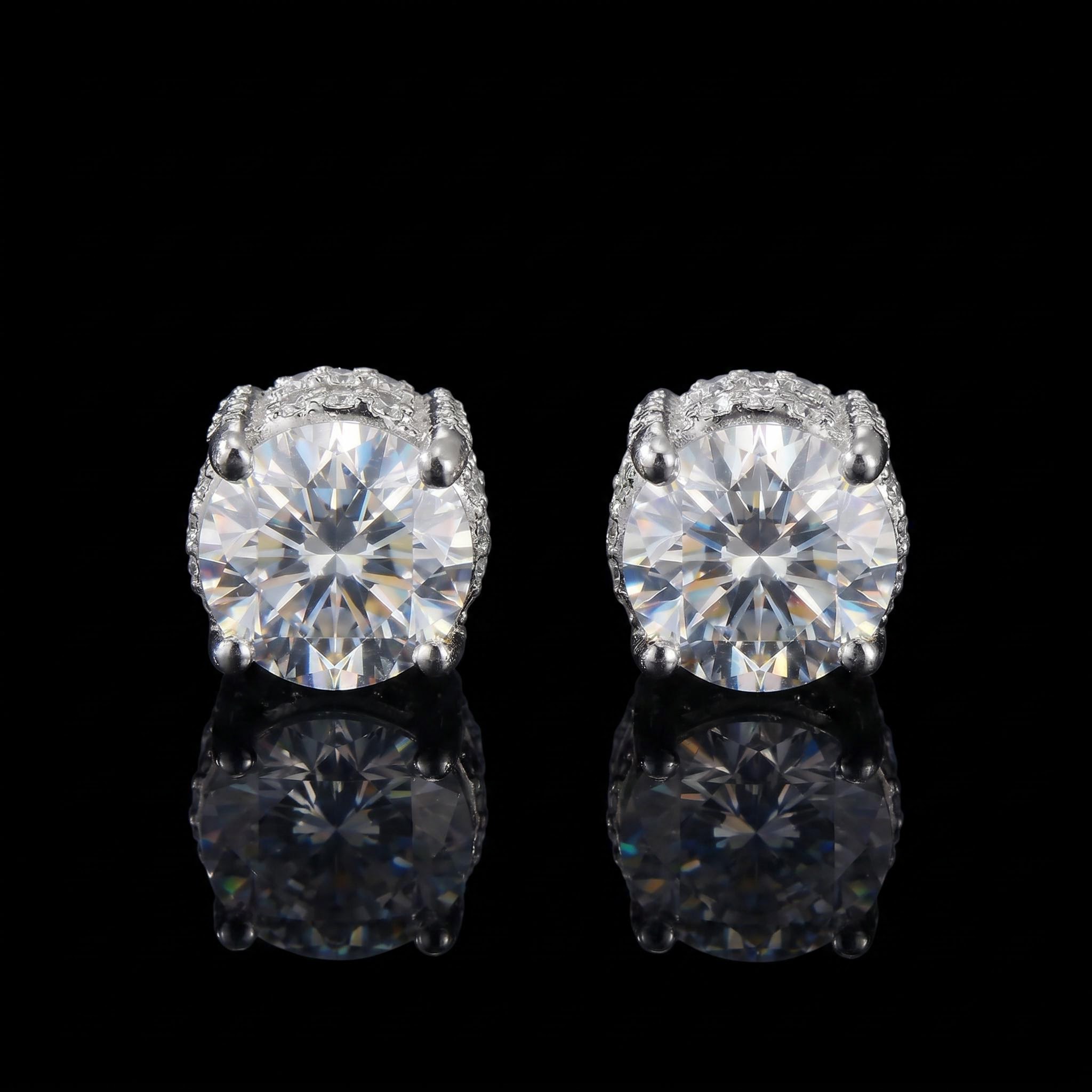 Certified VVS1 Moissanite Full Paved Earrings in Sterling Silver