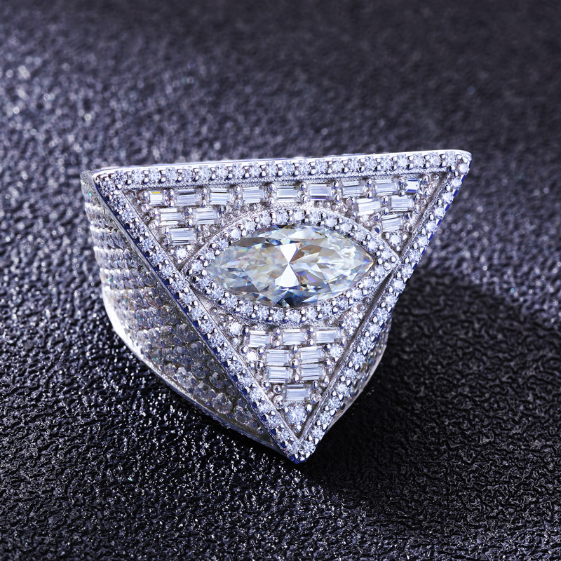 925S & VVS Moissanite Triangle Pyramid Eye of Horus Marquise & Baguette Cut Ring