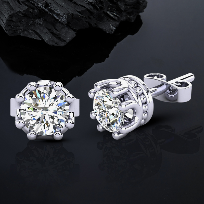 925S & VVS Moissanite Solitaire Stud Earrings