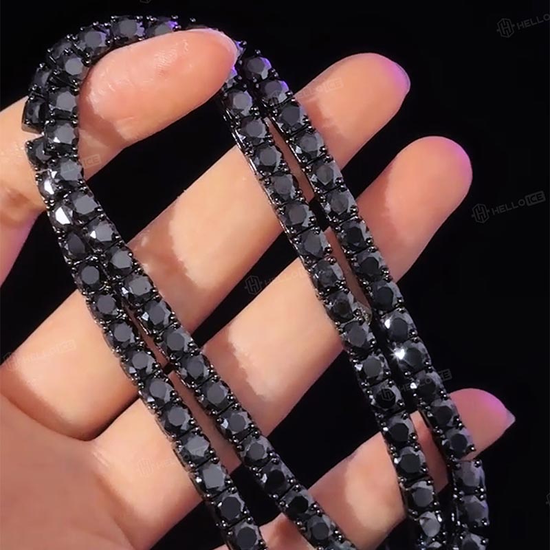 925S & VVS Black Moissanite Tennis Chain in Black Gold
