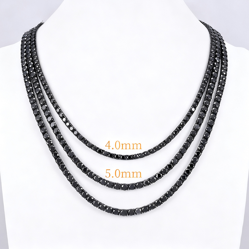 925S & VVS Black 4mm/5mm Moissanite Tennis Chain in Black Gold 925S & VVS Black 4mm/5mm Moissanite Tennis Chain in Black Gold