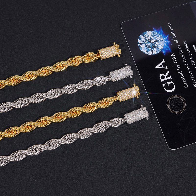 6mm 925S & VVS Moissanite Clasp Stainless Steel Rope Chain