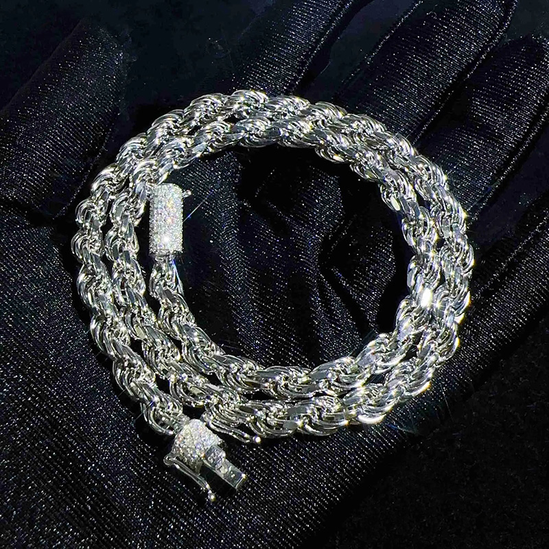 6mm 925S & VVS Moissanite Clasp Stainless Steel Rope Chain