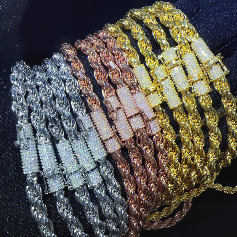 6mm 925S & VVS Moissanite Clasp Stainless Steel Rope Chain 6mm 925S & VVS Moissanite Clasp Stainless Steel Rope Chain