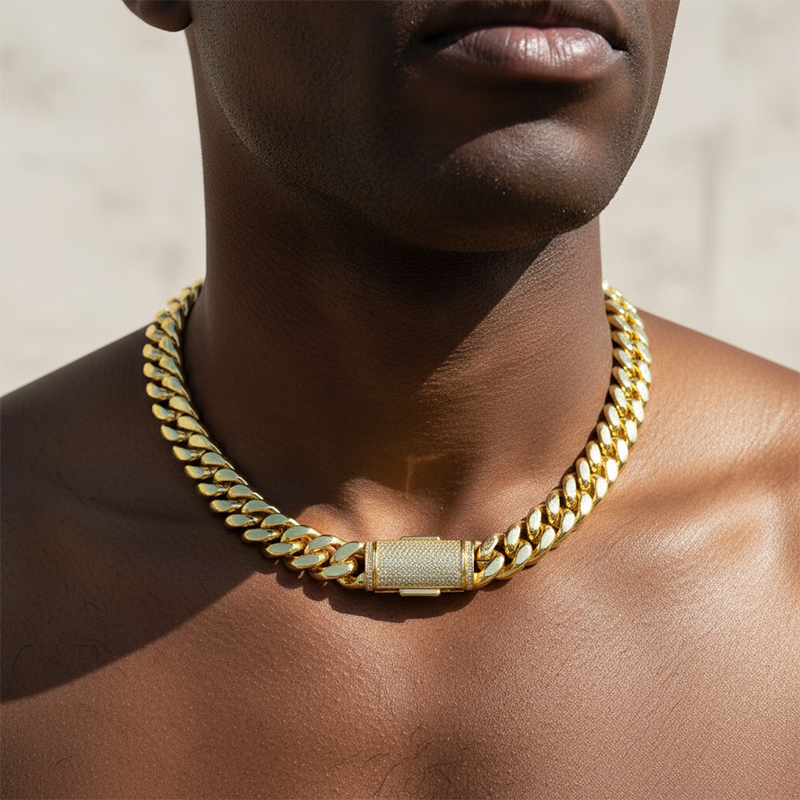 8mm/10mm/12mm/14mm 925S & VVS Moissanite Box Clasp Stainless Steel Cuban Chain