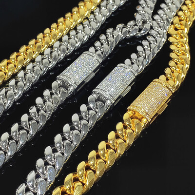 8mm/10mm/12mm/14mm 925S & VVS Moissanite Box Clasp Stainless Steel Cuban Chain