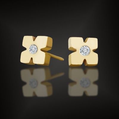 925S & VVS Moissanite Square Cross Stud Earrings in Gold