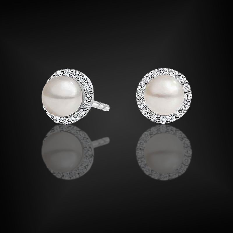 925S & VVS Moissanite Freshwater Pearl Halo Diamond Earrings