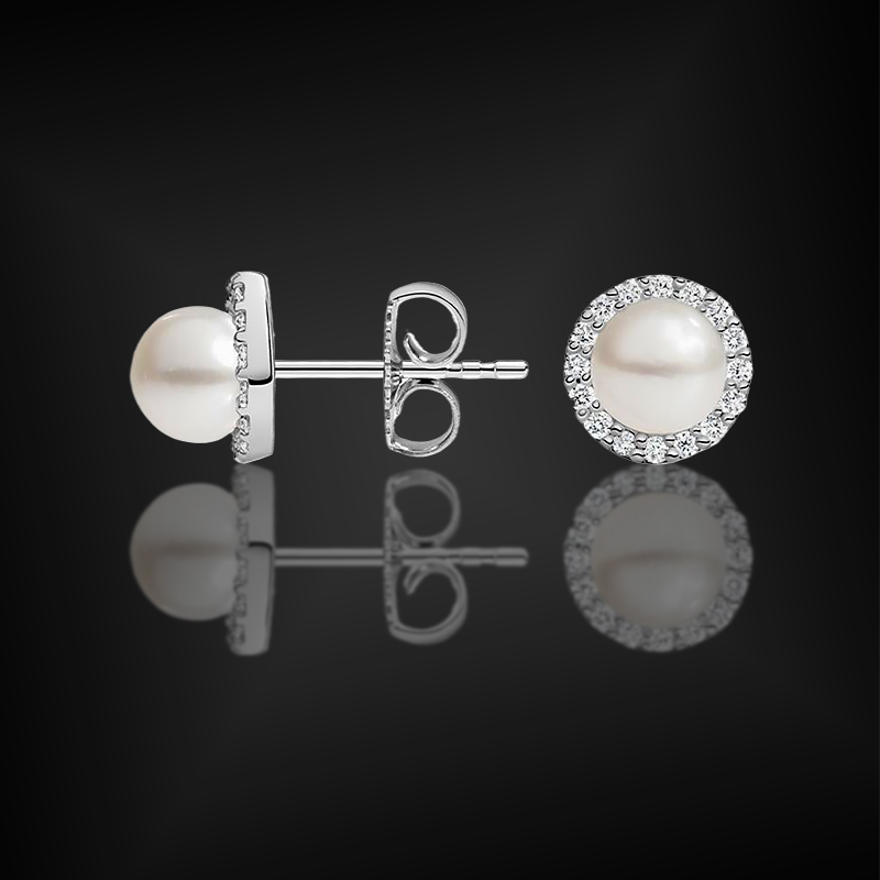 925S & VVS Moissanite Freshwater Pearl Halo Diamond Earrings