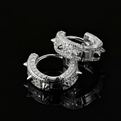 925 Silver & VVS1 Moissanite Spiked Hoop Earrings